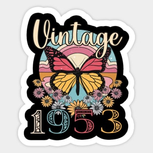 Floral Butterfly Retro Vintage 1953 70th Birthday Sticker